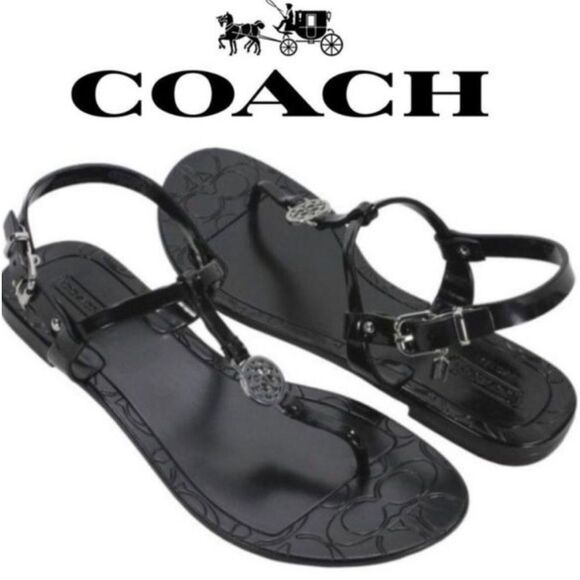 Black Coach "Pansy" Jelly Thong Toe-Post Sandals - Picture 1 of 6